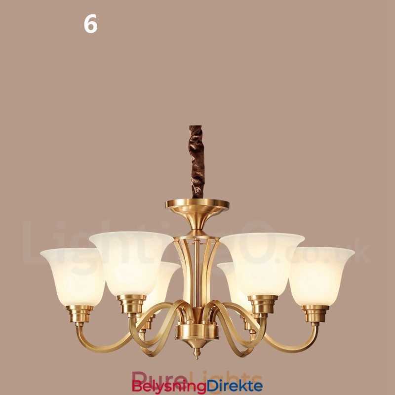 Stor, Luksuriøs, Rustikk, Retro Vintage, Anhengslysekrone I Massiv Messing Med Glassskjermer