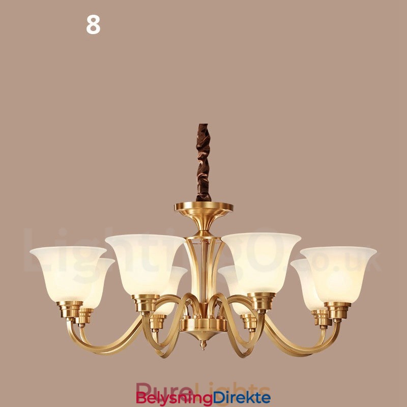 Stor, Luksuriøs, Rustikk, Retro Vintage, Anhengslysekrone I Massiv Messing Med Glassskjermer