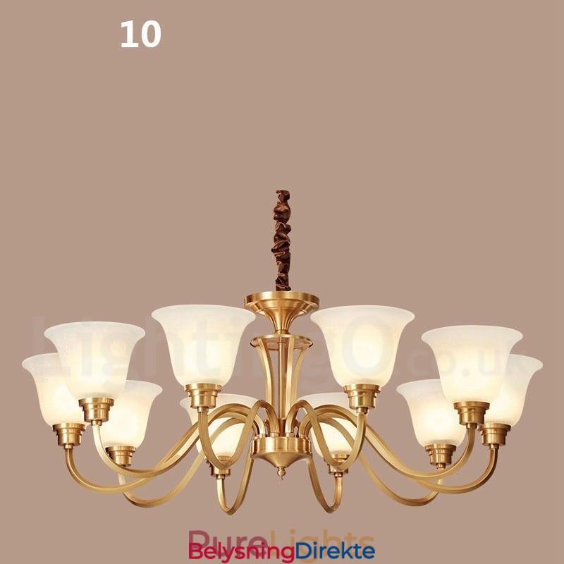 Stor, Luksuriøs, Rustikk, Retro Vintage, Anhengslysekrone I Massiv Messing Med Glassskjermer