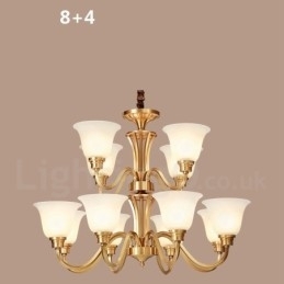 Stor, Luksuriøs, Rustikk, Retro Vintage, Anhengslysekrone I Massiv Messing Med Glassskjermer