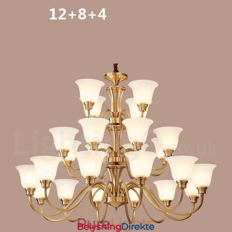 Stor, Luksuriøs, Rustikk, Retro Vintage, Anhengslysekrone I Massiv Messing Med Glassskjermer