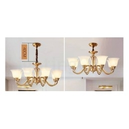 Stor, Luksuriøs, Rustikk, Retro Vintage, Anhengslysekrone I Massiv Messing Med Glassskjermer