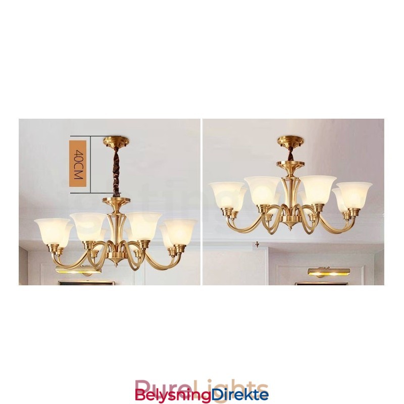 Stor, Luksuriøs, Rustikk, Retro Vintage, Anhengslysekrone I Massiv Messing Med Glassskjermer