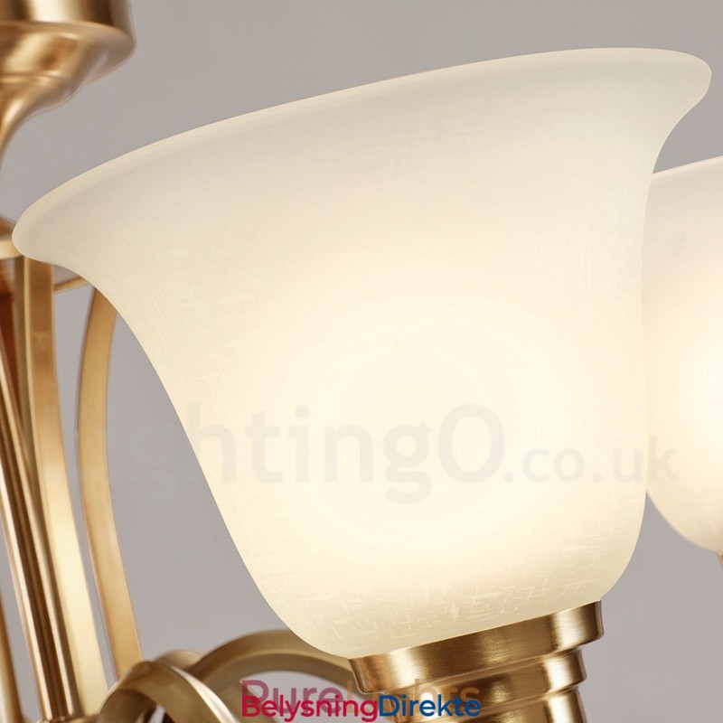 Stor, Luksuriøs, Rustikk, Retro Vintage, Anhengslysekrone I Massiv Messing Med Glassskjermer