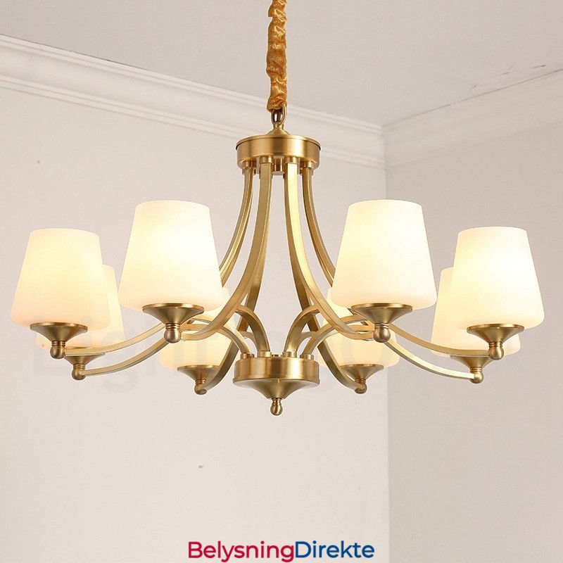 Stor, Luksuriøs, Rustikk, Retro Vintage-Lysekrone I Messing Med Glassskjermer