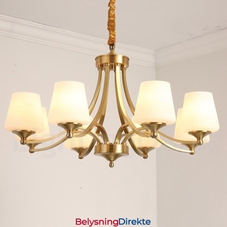 Stor, Luksuriøs, Rustikk, Retro Vintage-Lysekrone I Messing Med Glassskjermer