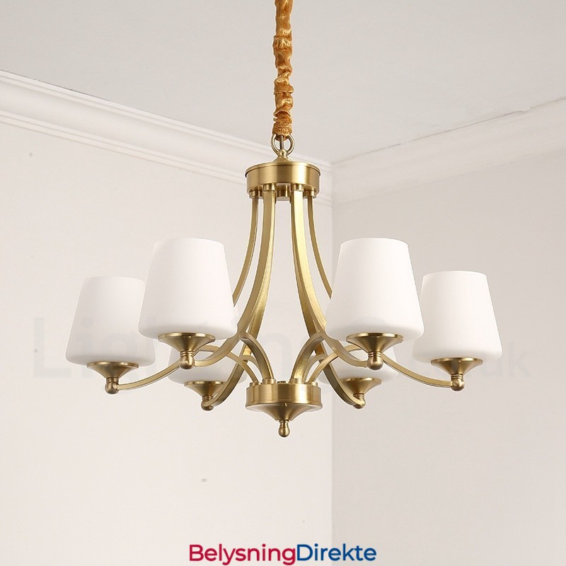 Stor, Luksuriøs, Rustikk, Retro Vintage-Lysekrone I Messing Med Glassskjermer