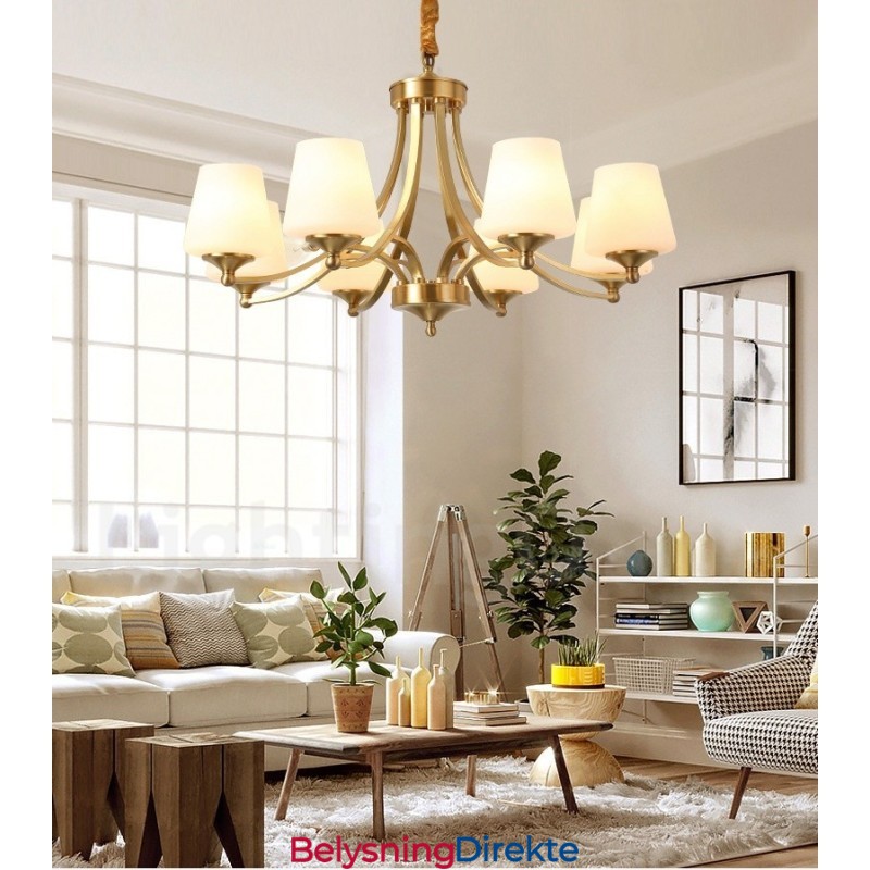 Stor, Luksuriøs, Rustikk, Retro Vintage-Lysekrone I Messing Med Glassskjermer