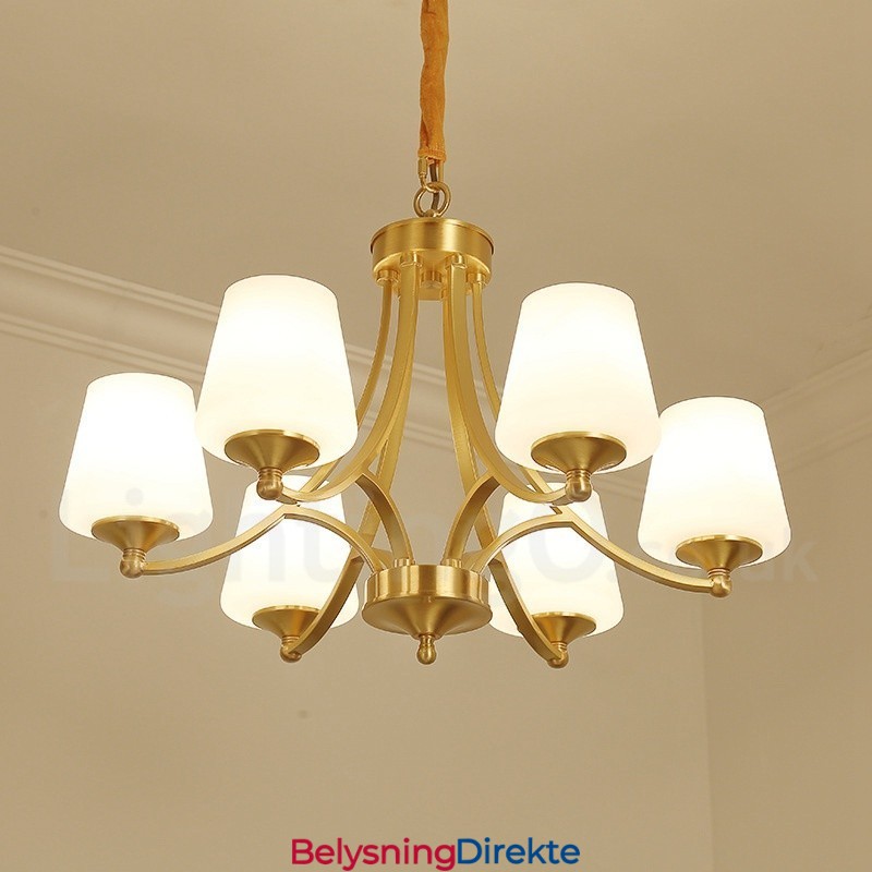 Stor, Luksuriøs, Rustikk, Retro Vintage-Lysekrone I Messing Med Glassskjermer