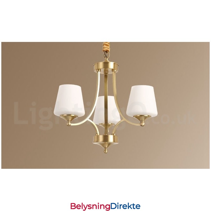 Stor, Luksuriøs, Rustikk, Retro Vintage-Lysekrone I Messing Med Glassskjermer