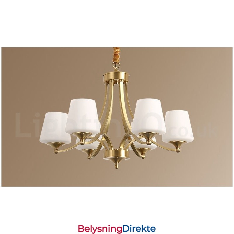 Stor, Luksuriøs, Rustikk, Retro Vintage-Lysekrone I Messing Med Glassskjermer