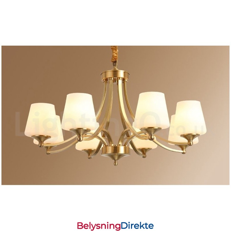 Stor, Luksuriøs, Rustikk, Retro Vintage-Lysekrone I Messing Med Glassskjermer