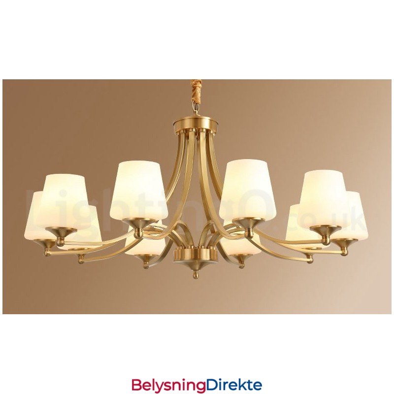 Stor, Luksuriøs, Rustikk, Retro Vintage-Lysekrone I Messing Med Glassskjermer