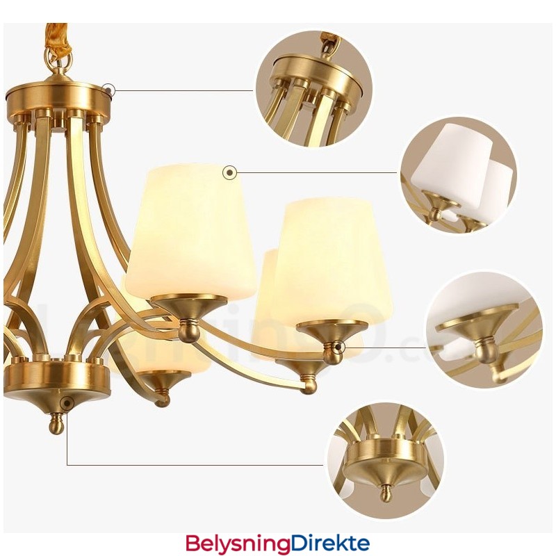 Stor, Luksuriøs, Rustikk, Retro Vintage-Lysekrone I Messing Med Glassskjermer