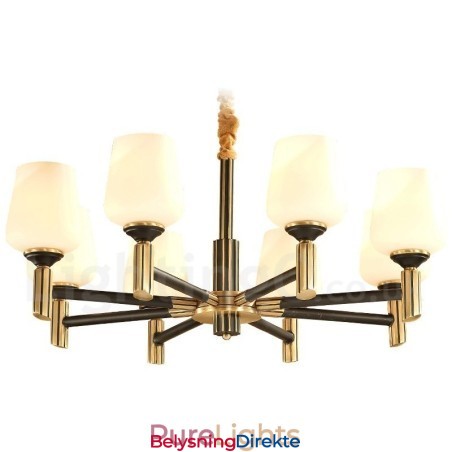 Stor, Luksuriøs, Rustikk, Retro Vintage-Lysekrone I Messing Med Glassskjermer