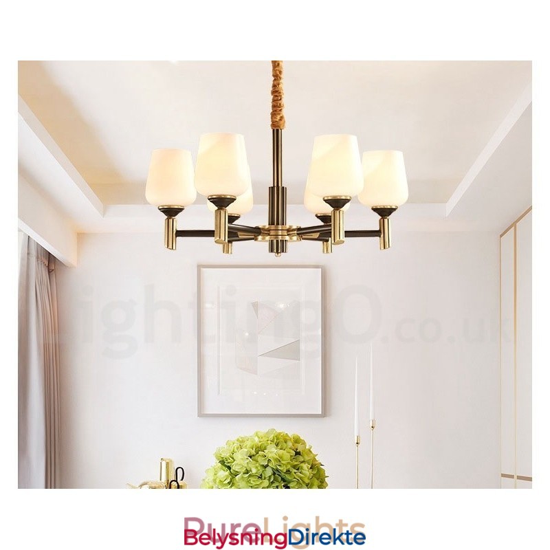 Stor, Luksuriøs, Rustikk, Retro Vintage-Lysekrone I Messing Med Glassskjermer