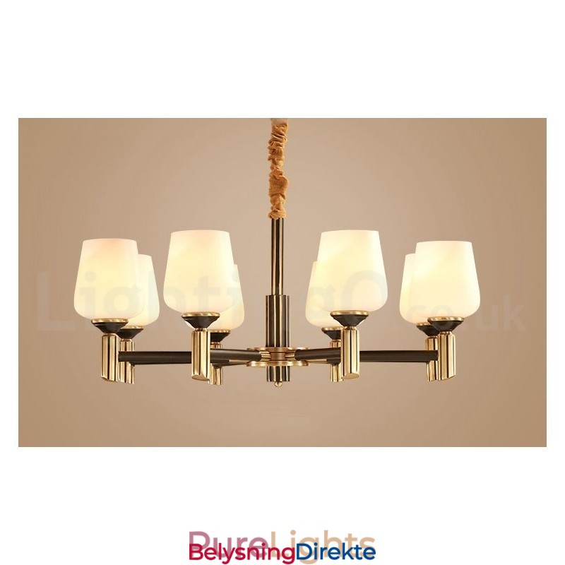 Stor, Luksuriøs, Rustikk, Retro Vintage-Lysekrone I Messing Med Glassskjermer