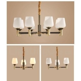 Stor, Luksuriøs, Rustikk, Retro Vintage-Lysekrone I Messing Med Glassskjermer