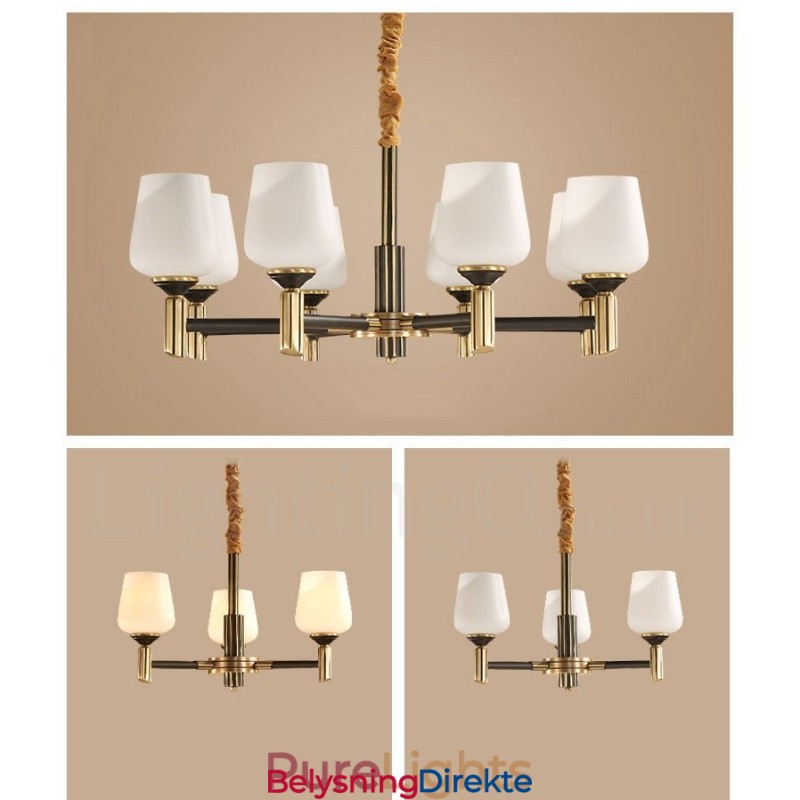Stor, Luksuriøs, Rustikk, Retro Vintage-Lysekrone I Messing Med Glassskjermer