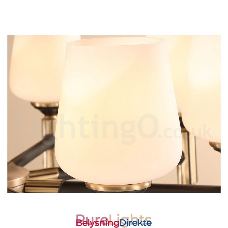 Stor, Luksuriøs, Rustikk, Retro Vintage-Lysekrone I Messing Med Glassskjermer