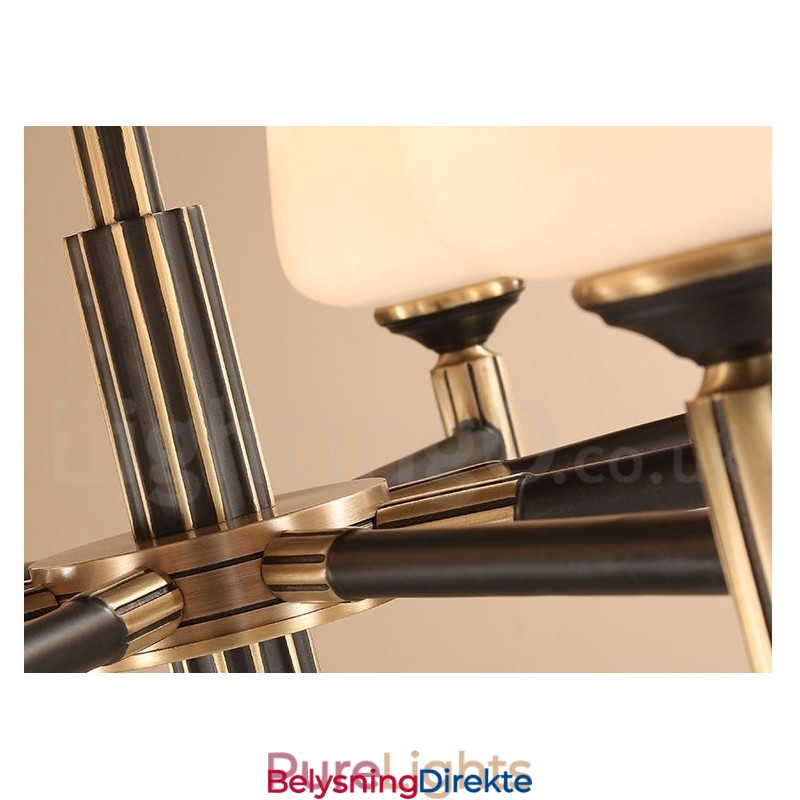 Stor, Luksuriøs, Rustikk, Retro Vintage-Lysekrone I Messing Med Glassskjermer