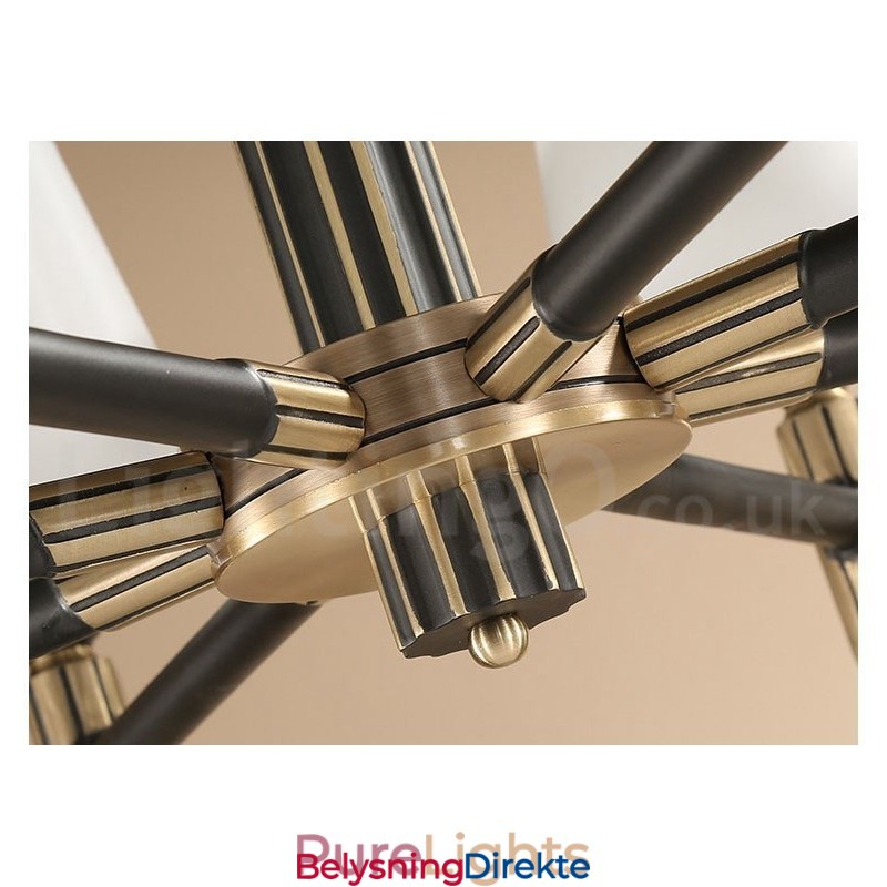 Stor, Luksuriøs, Rustikk, Retro Vintage-Lysekrone I Messing Med Glassskjermer