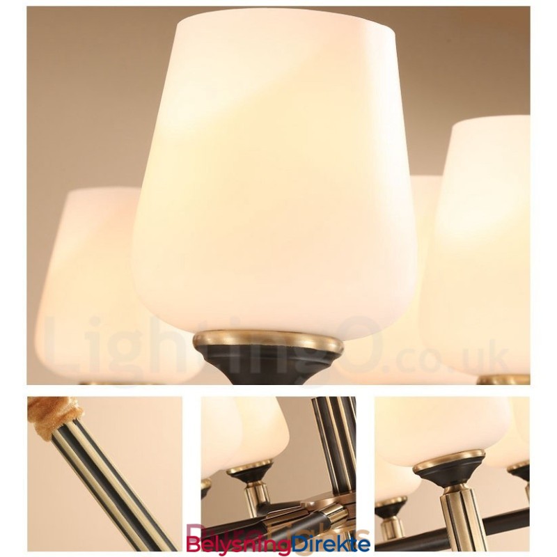 Stor, Luksuriøs, Rustikk, Retro Vintage-Lysekrone I Messing Med Glassskjermer