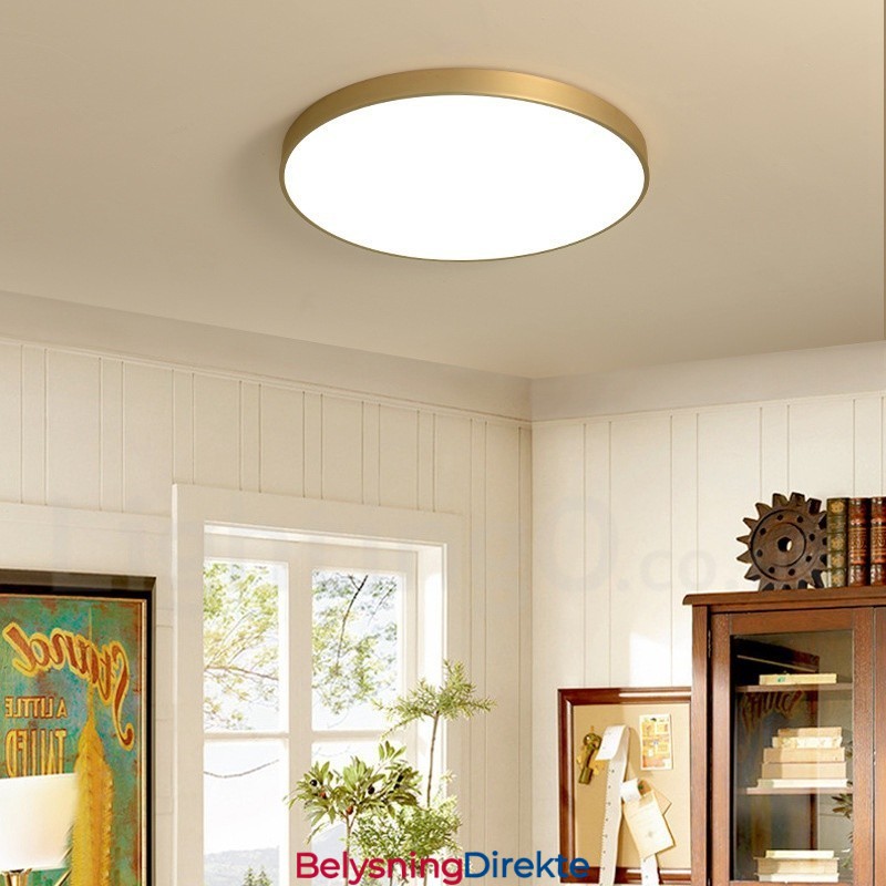 Ultratynne Runde, Dimbare, Moderne, Samtidskunstneriske, Nordiske Stiler, Innfelt Taklampe I Messing Med Akrylskjerm, Kan Også Brukes Som Vegglampe