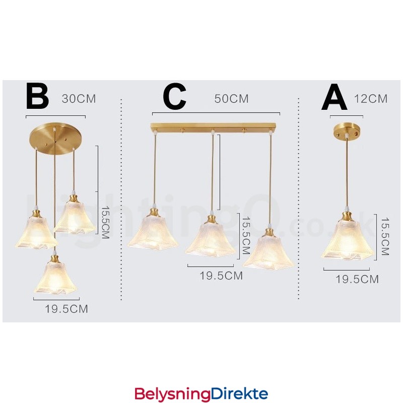 Rustikk Pendellampe I Nordisk Stil I Ren Messing Med Glassskjerm
