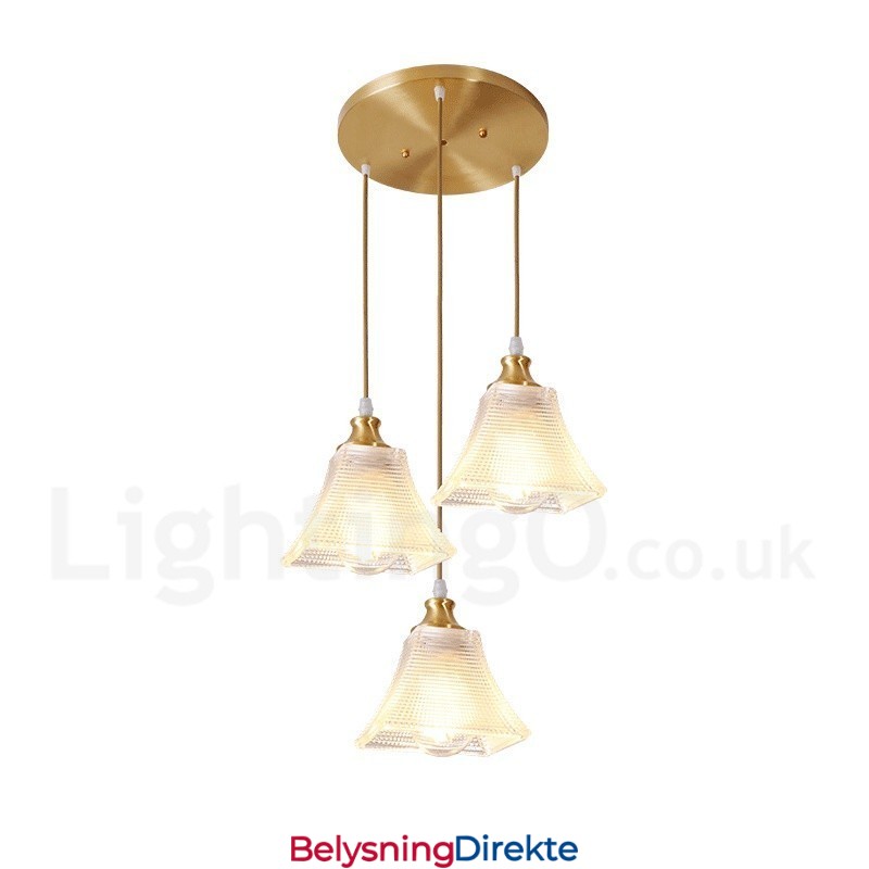 Rustikk Pendellampe I Nordisk Stil I Ren Messing Med Glassskjerm