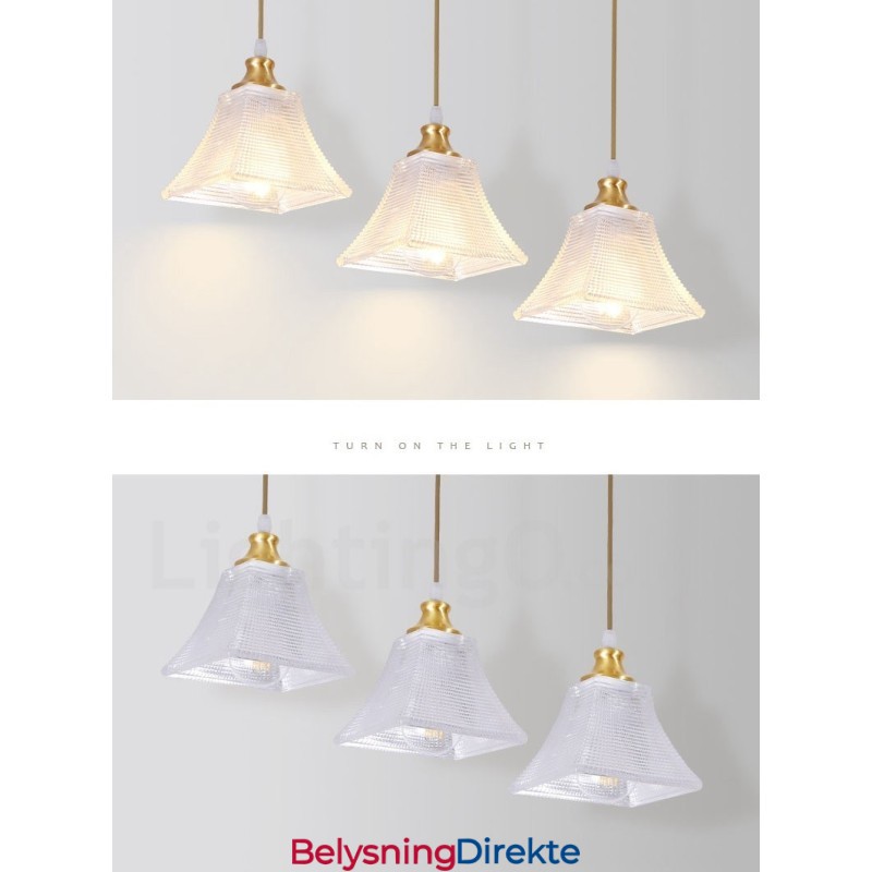 Rustikk Pendellampe I Nordisk Stil I Ren Messing Med Glassskjerm