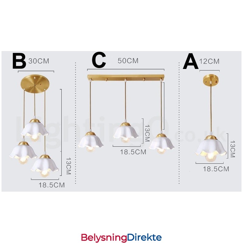 Rustikk Pendellampe I Nordisk Stil I Ren Messing Med Keramisk Skjerm