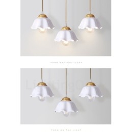 Rustikk Pendellampe I Nordisk Stil I Ren Messing Med Keramisk Skjerm