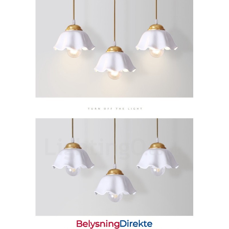 Rustikk Pendellampe I Nordisk Stil I Ren Messing Med Keramisk Skjerm