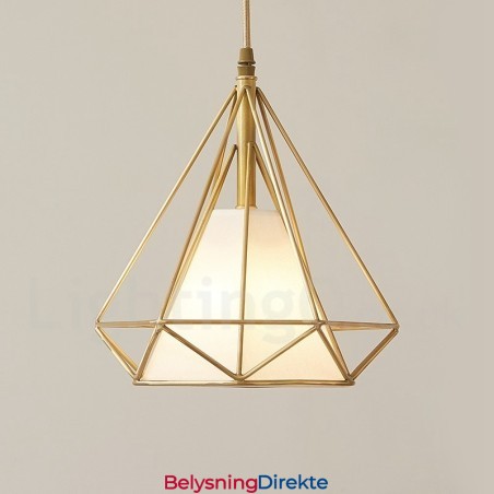 Rustikk Pendellampe I Nordisk Stil I Ren Messing Med Stoffskjerm