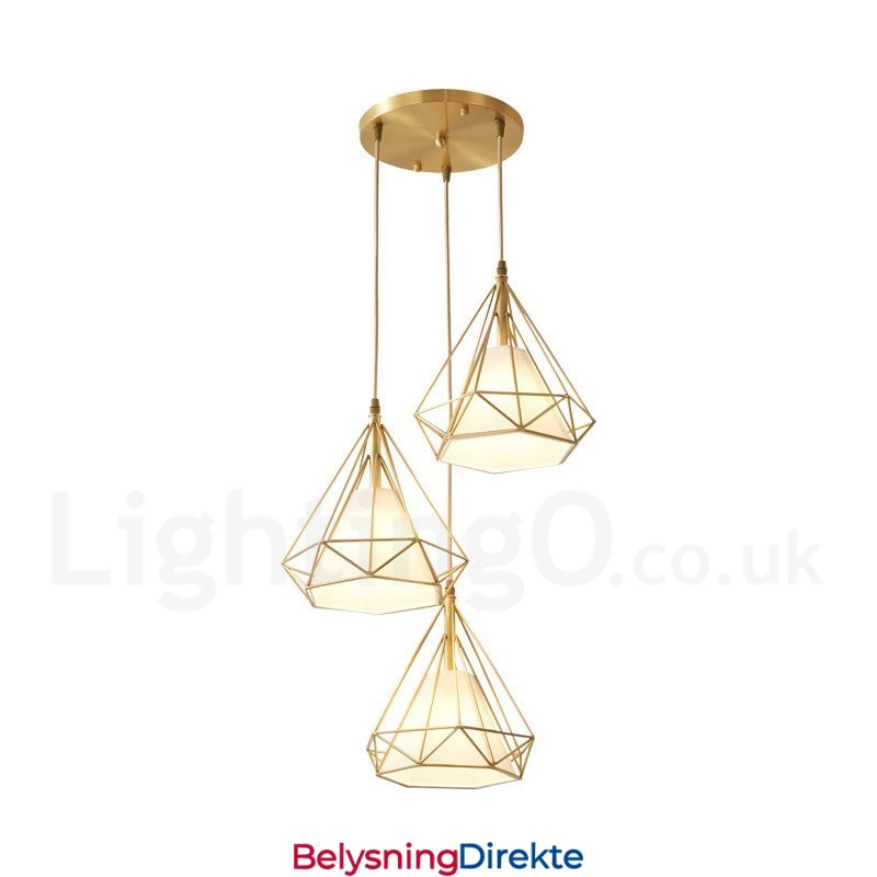 Rustikk Pendellampe I Nordisk Stil I Ren Messing Med Stoffskjerm