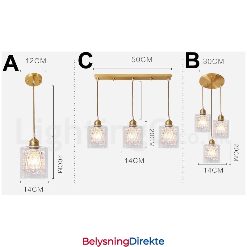 Rustikk Pendellampe I Nordisk Stil I Ren Messing Med Glassskjerm