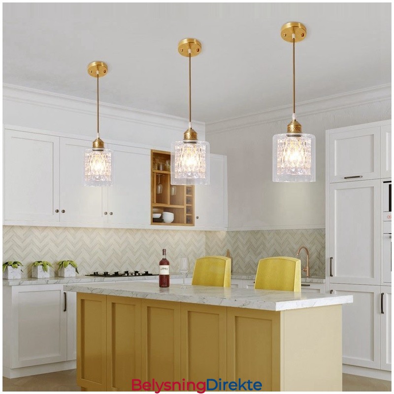 Rustikk Pendellampe I Nordisk Stil I Ren Messing Med Glassskjerm