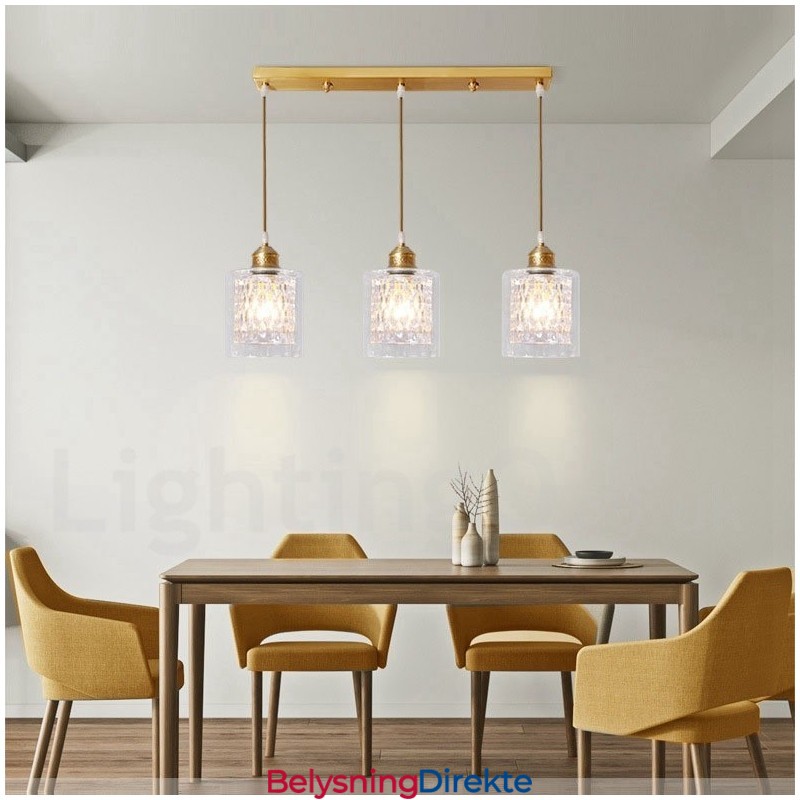 Rustikk Pendellampe I Nordisk Stil I Ren Messing Med Glassskjerm