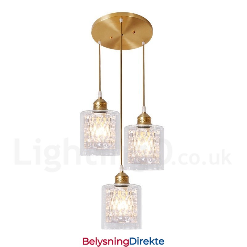 Rustikk Pendellampe I Nordisk Stil I Ren Messing Med Glassskjerm
