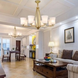 Stor, Luksuriøs, Rustikk, Retro Vintage-Lysekrone I Messing Med 8 Lys, Glassskjermer