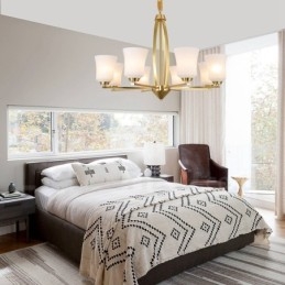 Stor, Luksuriøs, Rustikk, Retro Vintage-Lysekrone I Messing Med 8 Lys, Glassskjermer