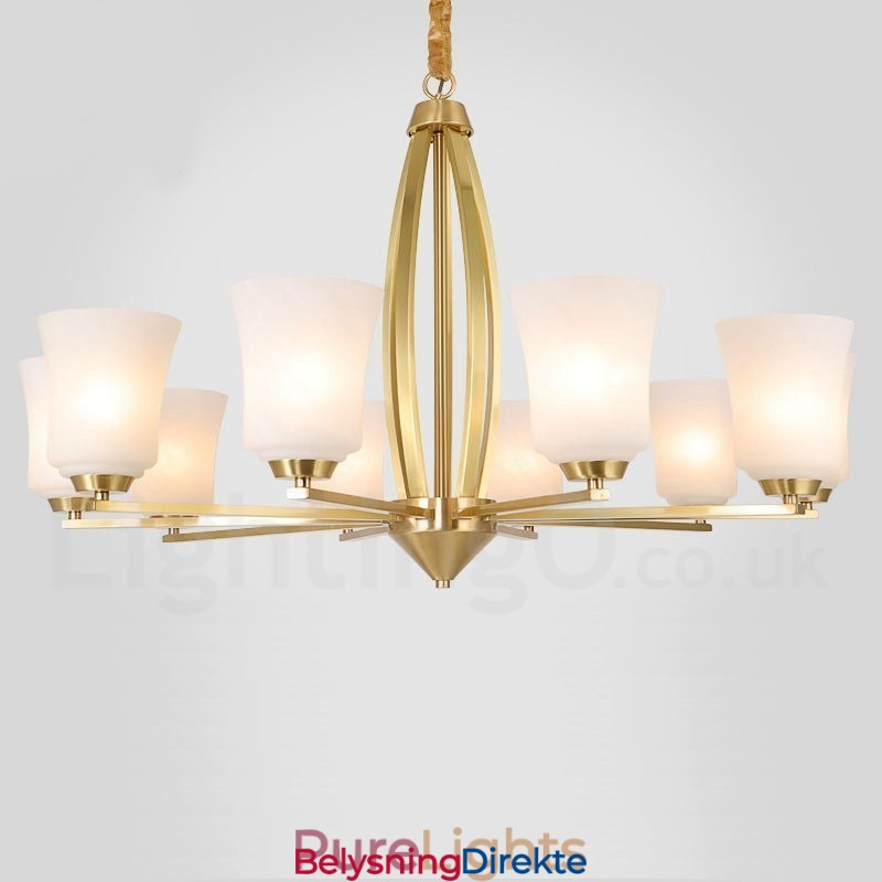 Retro Vintage Messing Anhengslysekrone Med Glassskjermer