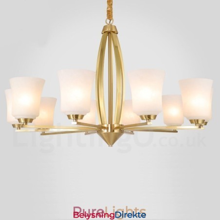 Retro Vintage Messing Anhengslysekrone Med Glassskjermer