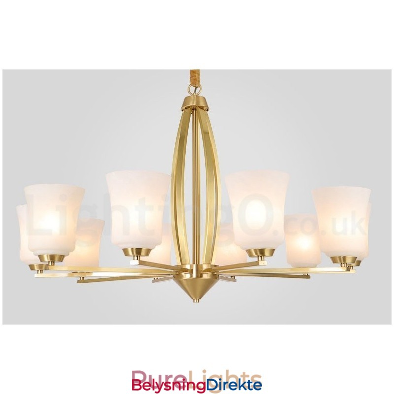 Retro Vintage Messing Anhengslysekrone Med Glassskjermer