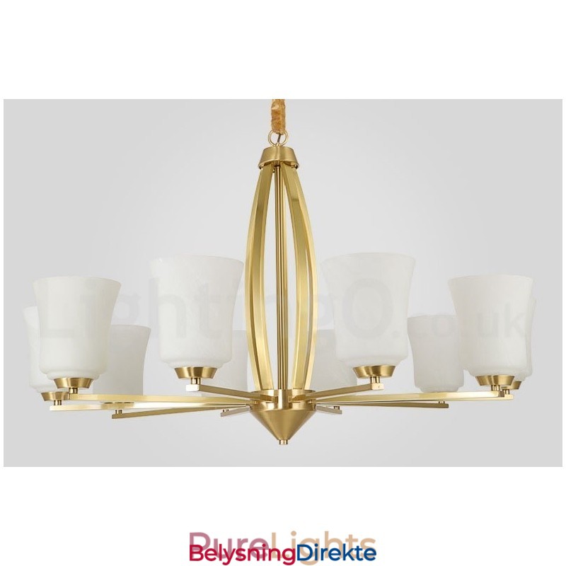 Retro Vintage Messing Anhengslysekrone Med Glassskjermer