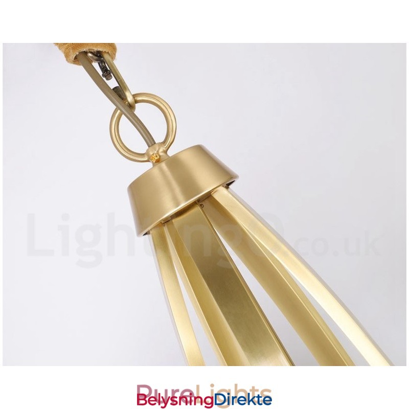 Retro Vintage Messing Anhengslysekrone Med Glassskjermer