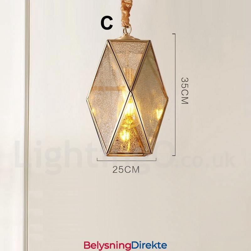 Rustikk Pendellampe I Nordisk Stil I Ren Messing Med Glassskjerm