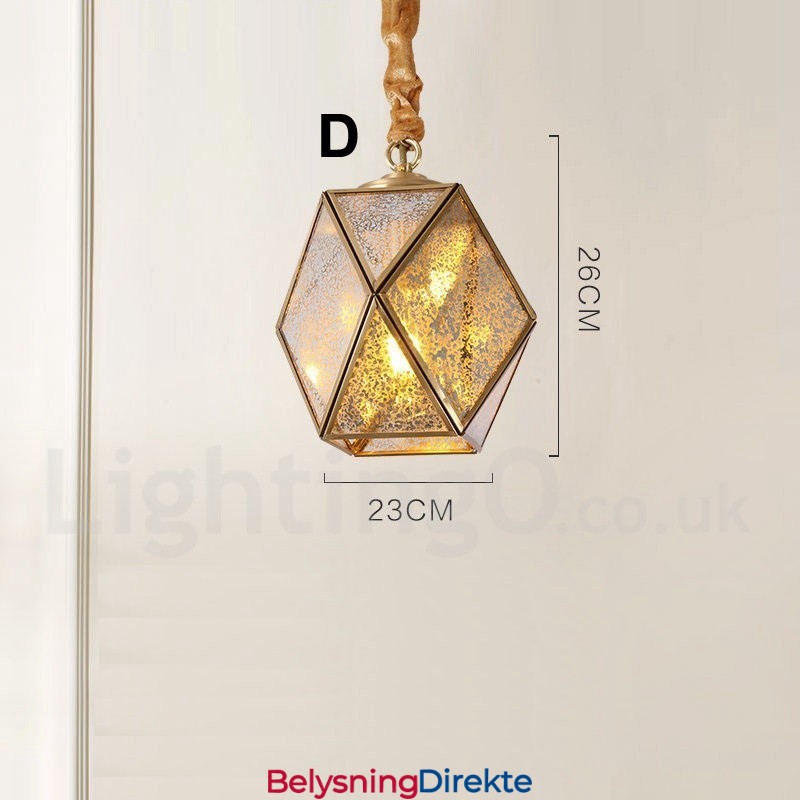 Rustikk Pendellampe I Nordisk Stil I Ren Messing Med Glassskjerm