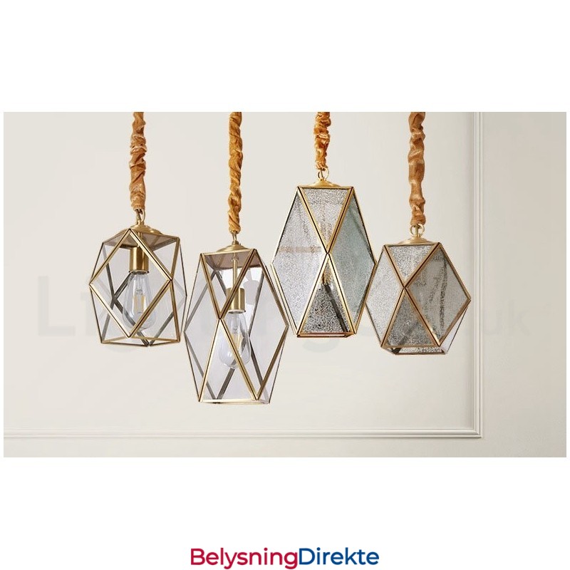 Rustikk Pendellampe I Nordisk Stil I Ren Messing Med Glassskjerm